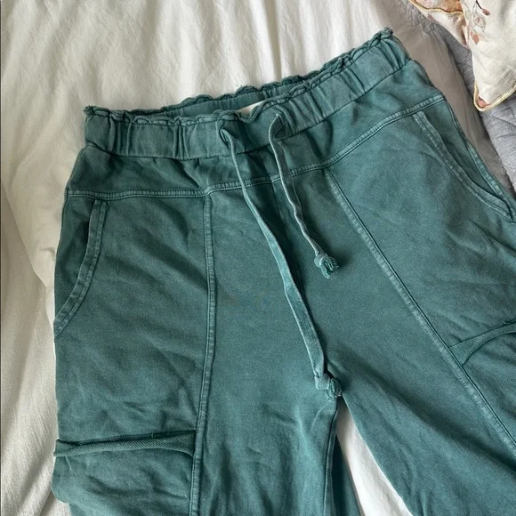 EUC Three Bird Nest crop green wide leg boho beach pants size m Cotton whimsy - Picture 2 of 6